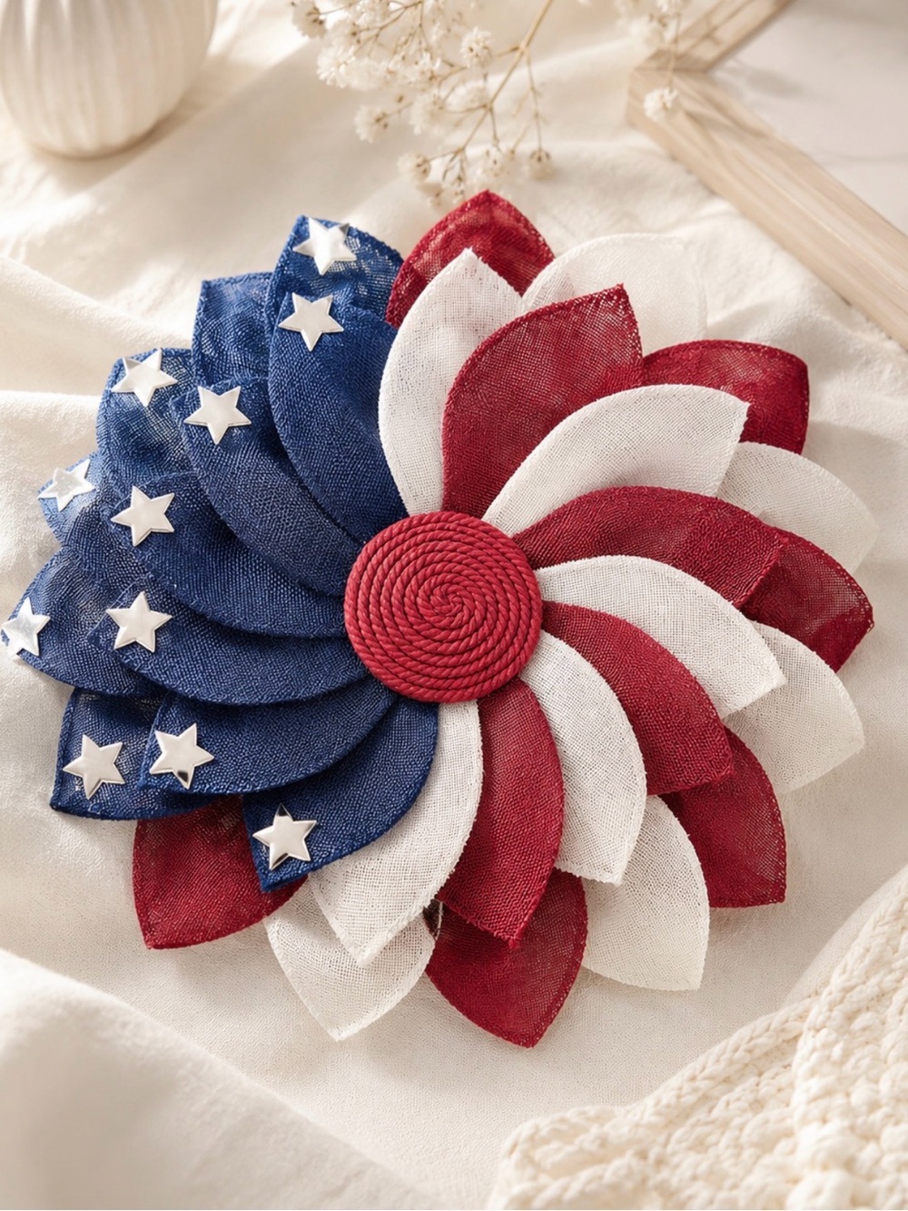 Patriotic Red White Blue Fabric Pinwheel Home Accent